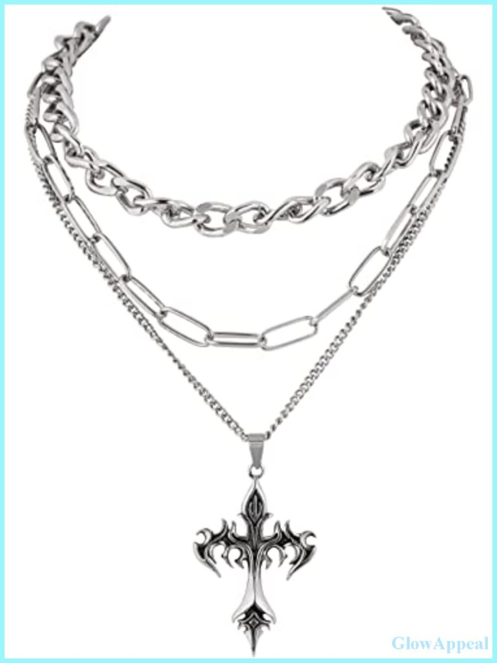Gothic Layered Cross Choker Necklace Stainless Steel Grunge Y2K Jewelry